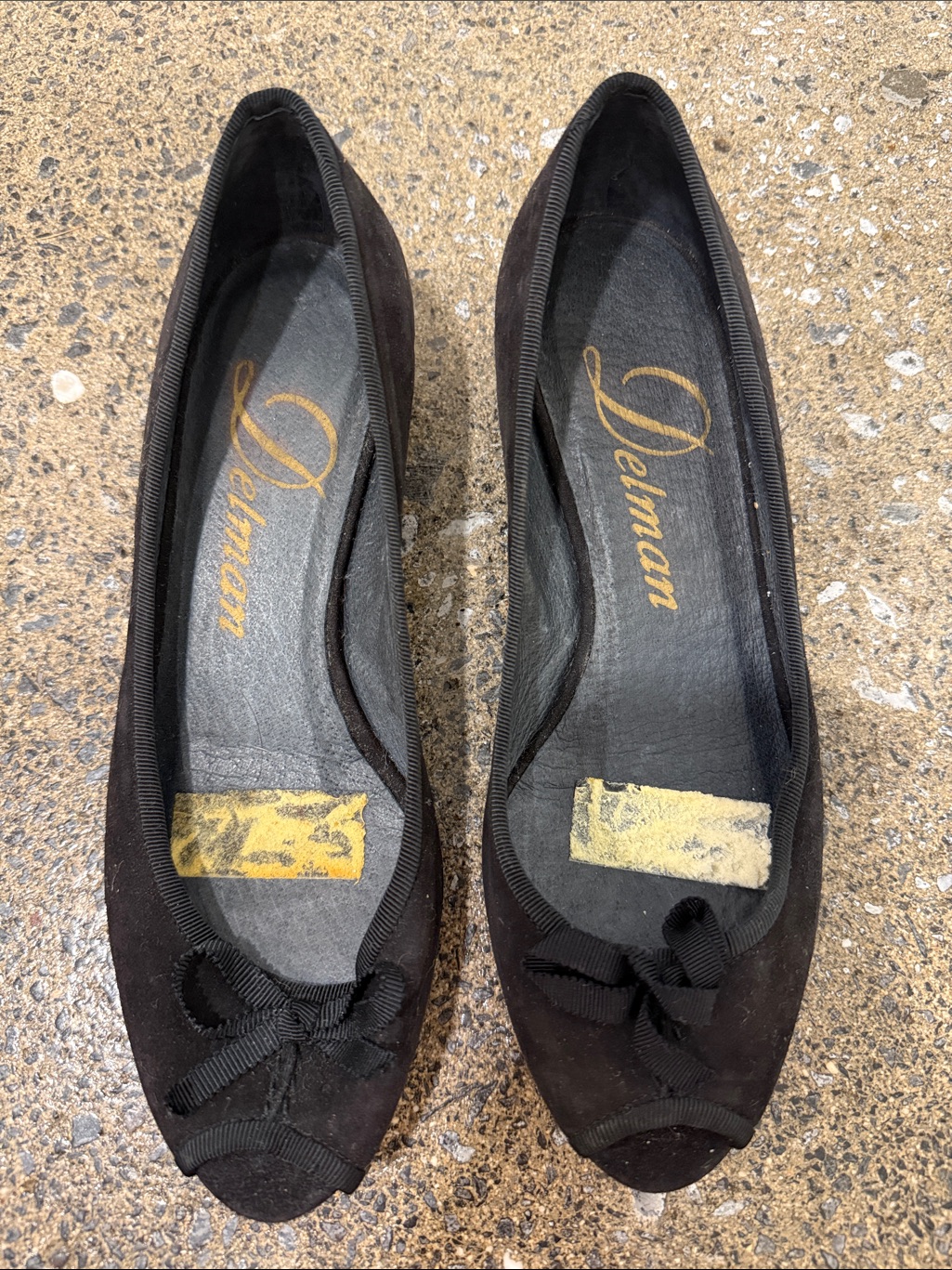 Delman Black Suede Bow-Accent Ballet Flats
